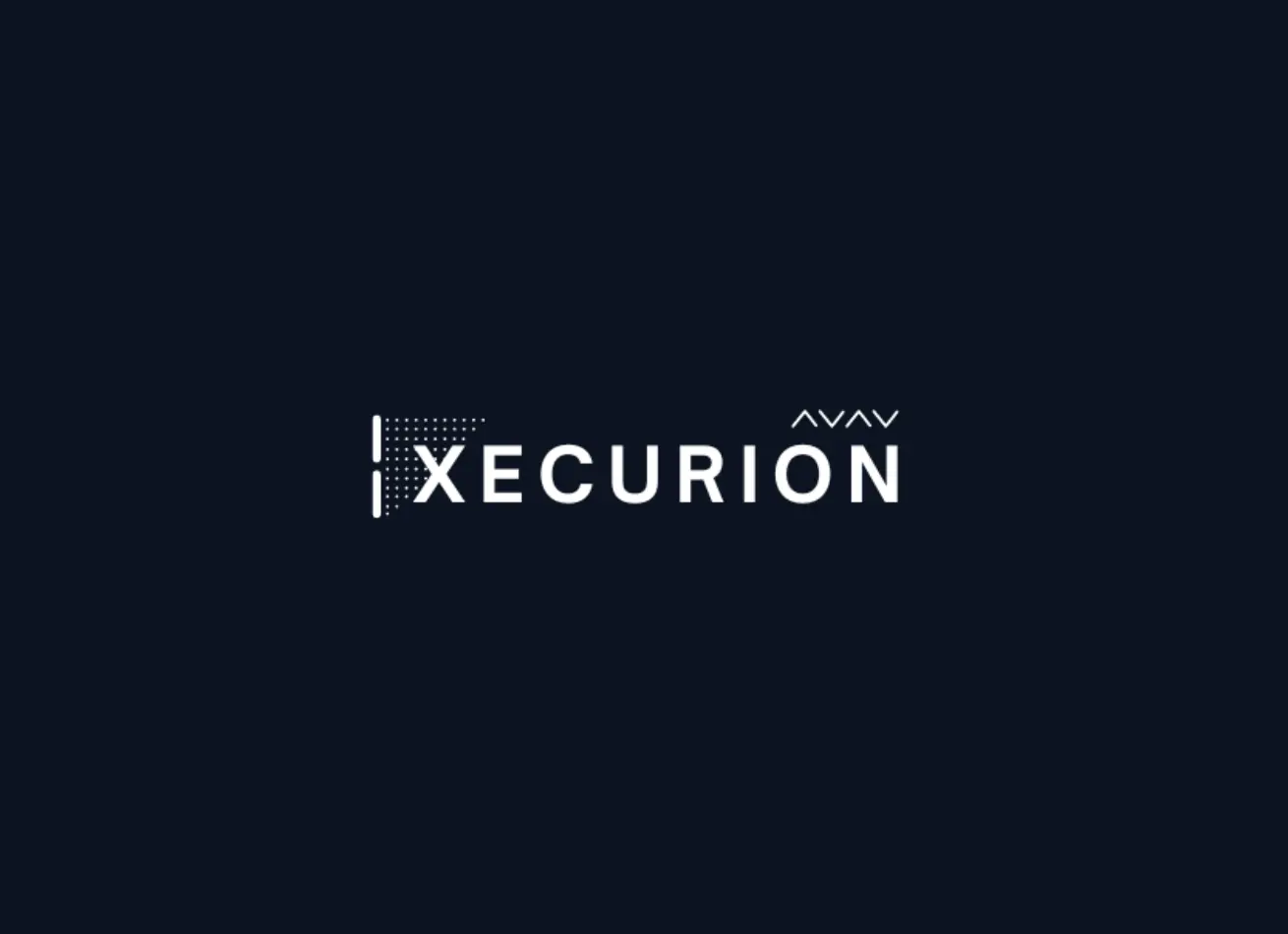 Xecurion branding design featuring a modern and minimalist logo with a navy blue background.